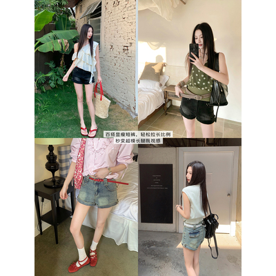 Joeyoo新款宽松设计感卷边牛仔短裤女夏超火高腰显瘦百搭阔腿热裤