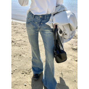 Joeyoo 浅蓝微喇 微喇牛仔裤女2025新款秋季高腰显瘦阔腿裤