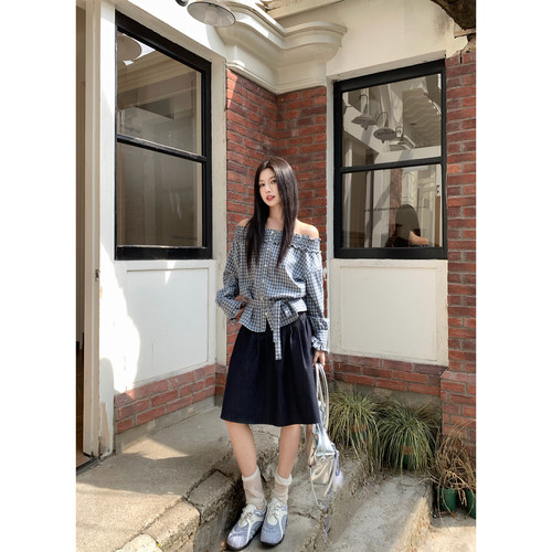 Joeyoo设计感拉链压褶牛仔半身裙女春夏中长款高腰遮肉显瘦A字裙