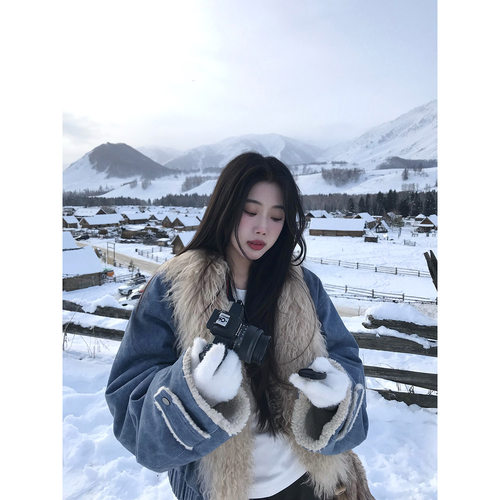 Joeyoo秋冬新款宽松可拆卸大毛领羊羔毛外套女加厚保暖巨好看棉服