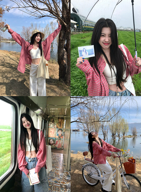 Joeyoo 首尔学妹 红色格子衬衫上衣女2025新款早秋衬衣外套