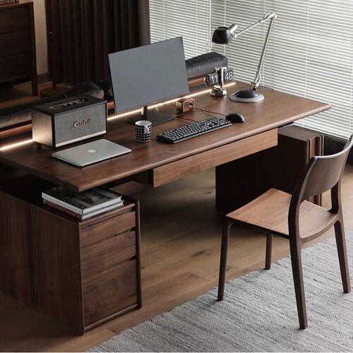 北美黑胡桃木电动升降书桌北欧实木电脑桌办公桌简约写字台学习桌