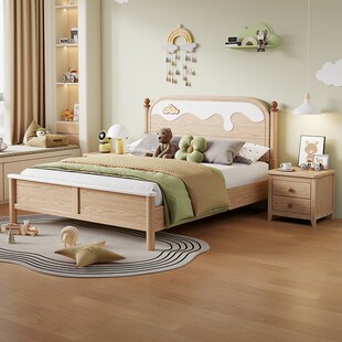 儿童床白蜡木环保简奢全实木男女孩1.2卡通1.35储物1.5单人床储物