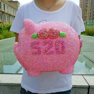 大号小猪防摔存钱罐硬币储蓄罐贴钻卡通储钱罐生肖猪猪节生日礼物