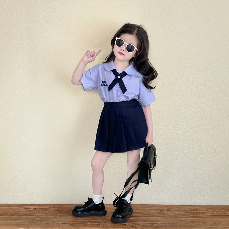 泰兰德学院/女童夏季泰式JK学院风套装泰式校服女宝宝百褶裙衬衫