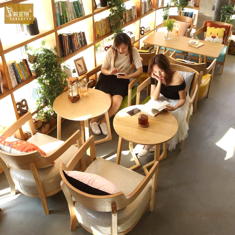 休闲咖啡厅桌椅组合卡座奶茶店甜品店餐饮家俱实木接待洽谈沙发椅