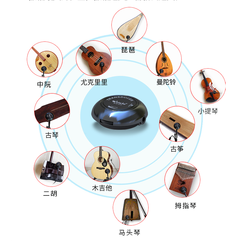 古典吉他尤克里里拾音器免开孔琵琶古筝箱鼓通用打板扩音吸附配件