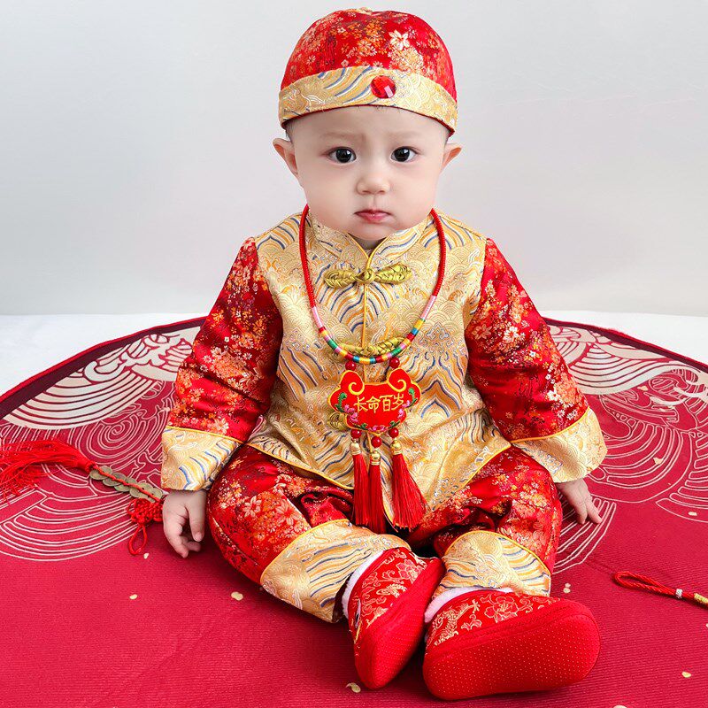 周岁礼服男宝宝秋冬新q款婴儿百天一岁抓周生日宴会礼服中国风唐