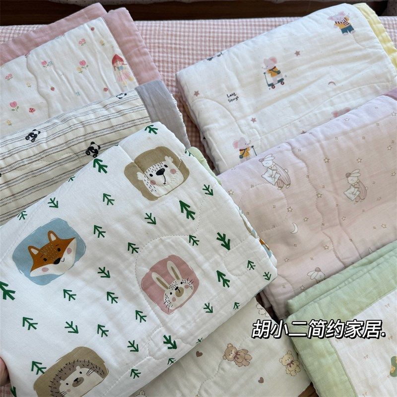 A类卡通可爱全棉双层p纱棉花夏被空调被 幼儿园宝宝纯棉薄被可机