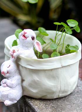 口袋小兔子收纳花m器多肉花盆萌可爱花园装饰桌面摆件创意礼物品