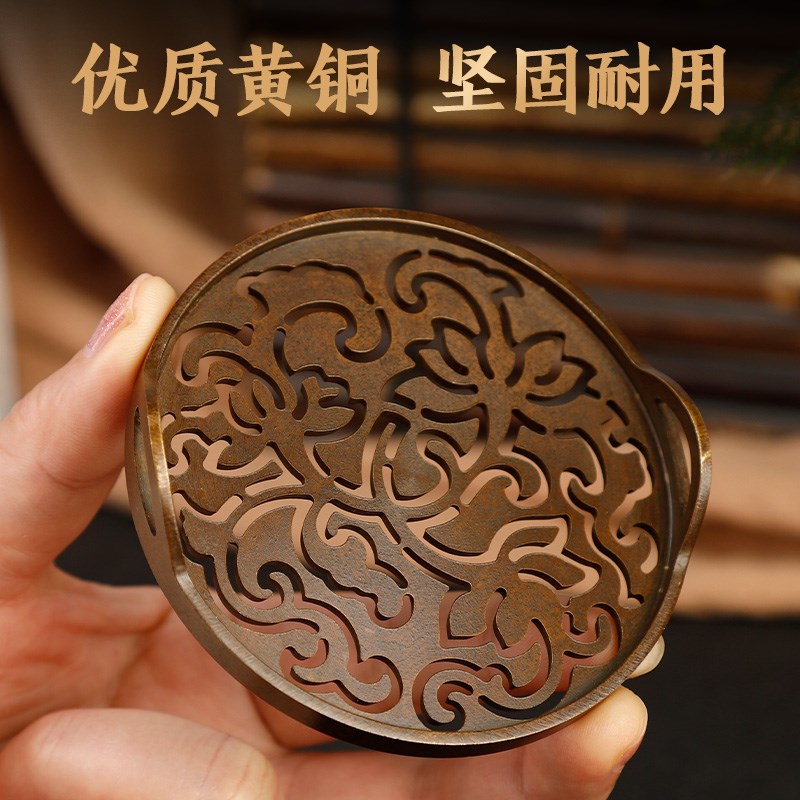 苏工黄铜8.9CM双耳香篆v做旧香道入门工具沉檀香香粉模具香拓香印