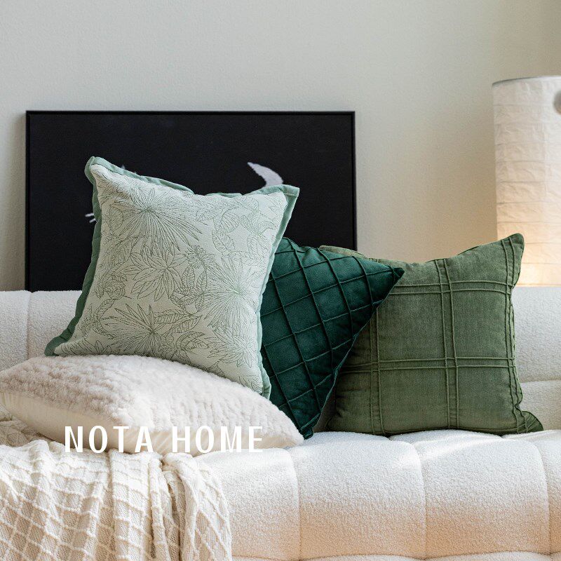 春季软装抱枕绿色小清新靠垫客厅沙发样板间M方形枕套女生可爱腰