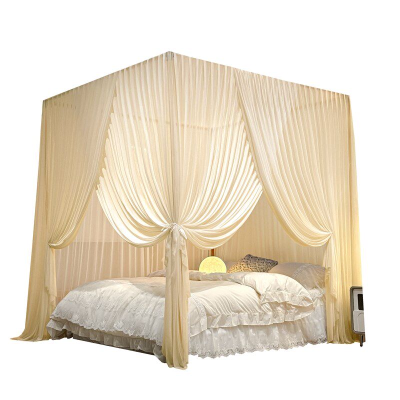 新款定制酒店婚庆别m墅民宿实木床支架绸缎蚊帐床幔1.5米1.8m防蚊