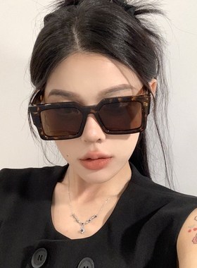 欧美粗边框方形复古时髦大框豹纹墨镜G女显脸小凹造型防晒太阳眼