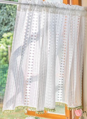 美式田园蕾丝纱帘门帘厨房隔断帘韩式白色窗帘iPns风半帘短帘装饰