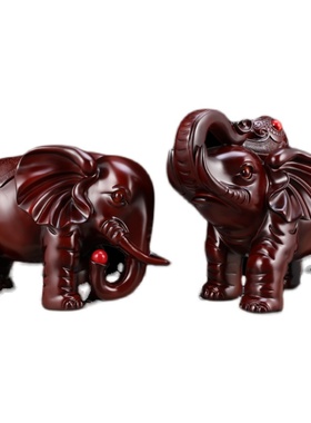 家居客厅电视酒柜博古架小装饰品摆件招财镇宅大象一对木质新中式