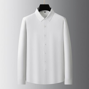 加肥加大码衬衫男款秋冬加绒衬衣男长袖胖子高弹力套头工装白寸衫