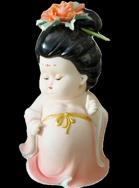 新中式粉色牡丹仙子手工陶瓷工艺品艺术人物摆件高级感小众软装