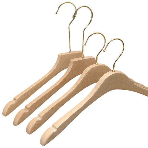 植绒防滑无漆榉木男女士实木衣架木色服装店衣挂家用环保LOGO定制