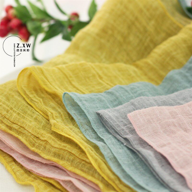 席茉定制纯色亚麻肌理褶皱长款围巾夏季百搭文艺范四色旅游丝巾女