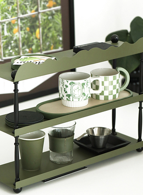 墨绿色三层置物架 大容量杂物架 厨房分层杯架 铁艺桌面整理架