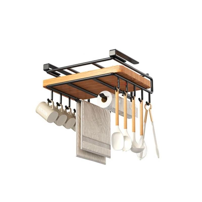厨房免打孔置物架橱柜纸巾下挂架双层砧板架不锈钢锅盖架吊柜收纳
