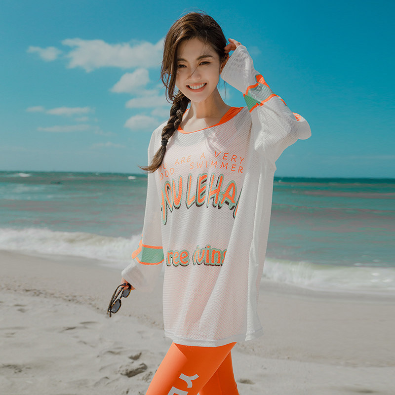 防晒网纱可e下水四件套泳衣泳装学生显瘦防晒罩衫分体聚拢沙滩温