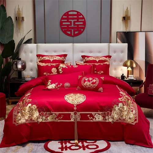 婚庆结婚房婚嫁浪漫新中式四件套大红新婚被套婚房床上用品被
