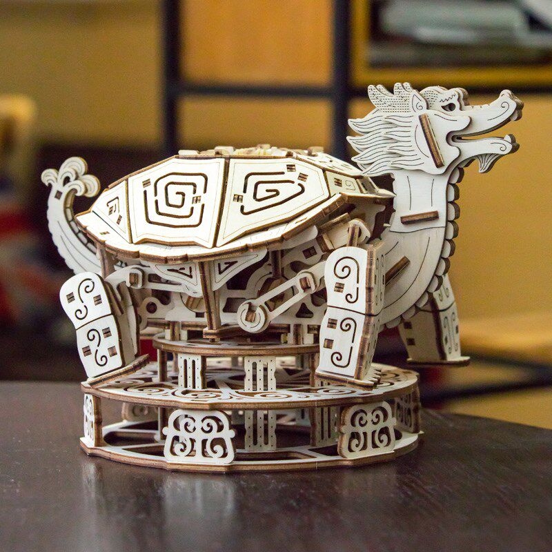 新款高难度组装玩具机关兽龙龟成人手G工立体拼图木质机械传动模