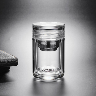 镜面玻璃盖双层玻璃杯小容量家用便携随手水杯子泡茶养身茶水分离