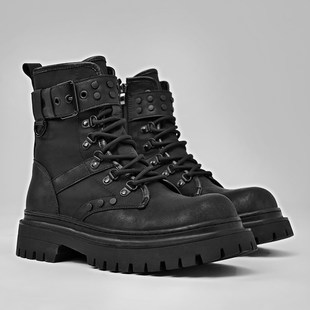 美式马丁靴d军战靴男2024新款冬季百搭情侣黑色侧拉链工装高筒靴