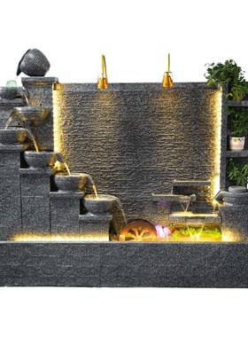 水幕墙假山流水造景屏风隔断喷泉瀑布鱼缸墙客厅水系庭院室外景观