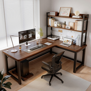 转角电脑桌双人台式 书桌书架组合办公室VL型办公小桌子 家用拐角式