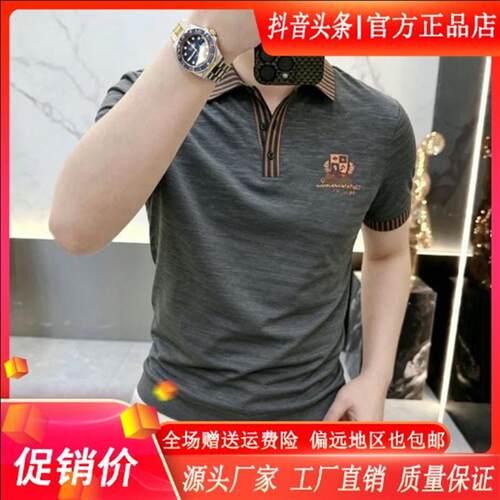 师凯服饰男装Amphelisia夏季时尚短袖休闲条纹翻领半袖男T恤上衣