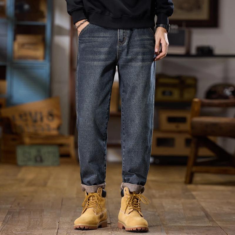 闪潮服饰秋季新款男士宽松哈伦微锥小直筒O牛仔裤男百搭时尚牛仔