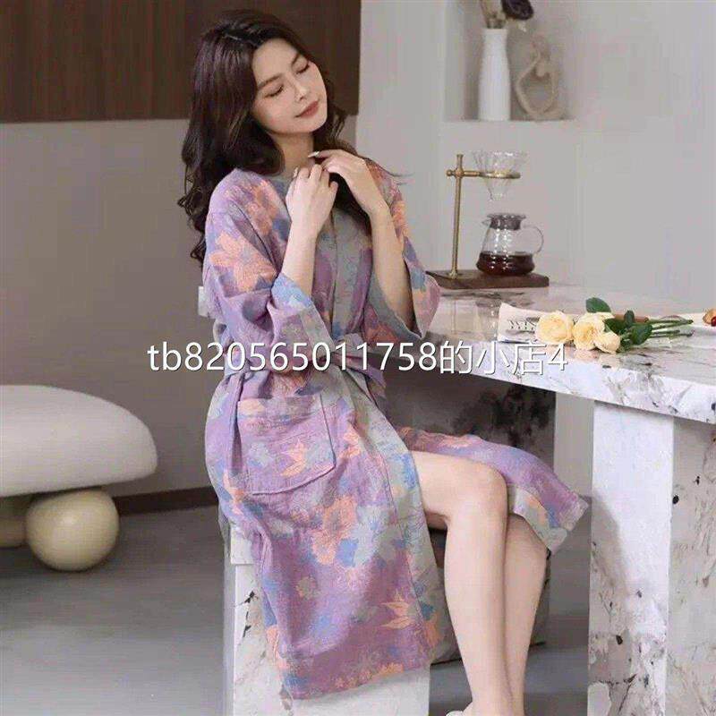 雅瑟斯国际浴袍女夏薄款全棉睡衣男士加大码睡袍吸水速干浴衣宽松