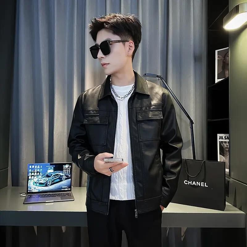 陆海丰百货商行优海甄选春秋男士百搭显高宽松外套修身皮夹克百搭