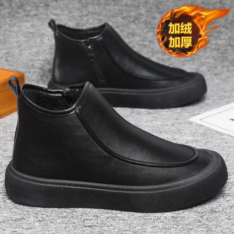 潮圣男鞋男鞋g2025冬季新款加绒加厚软底时尚皮靴保暖潮流防滑棉