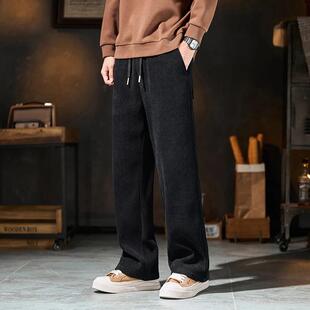 臻品衣说雪尼尔高端裤子男款秋冬季麦穗纹提花卫裤宽松直筒休闲长