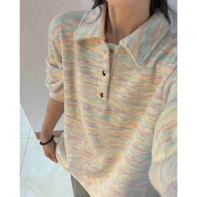 威森精选美式慵懒风彩点polo领卫衣男宽松百搭套头毛衣加绒针织衫