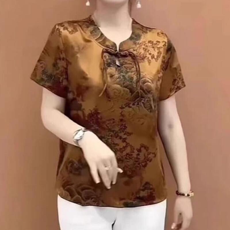 福到家女装店2夏季中年妈妈装国风高档中式小衫时尚遮肚女上衣t恤