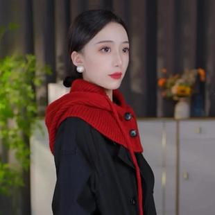 墨韵衣坊优品秋冬新针织克拉克拉法帽带钮扣女韩版保暖护耳包头帽