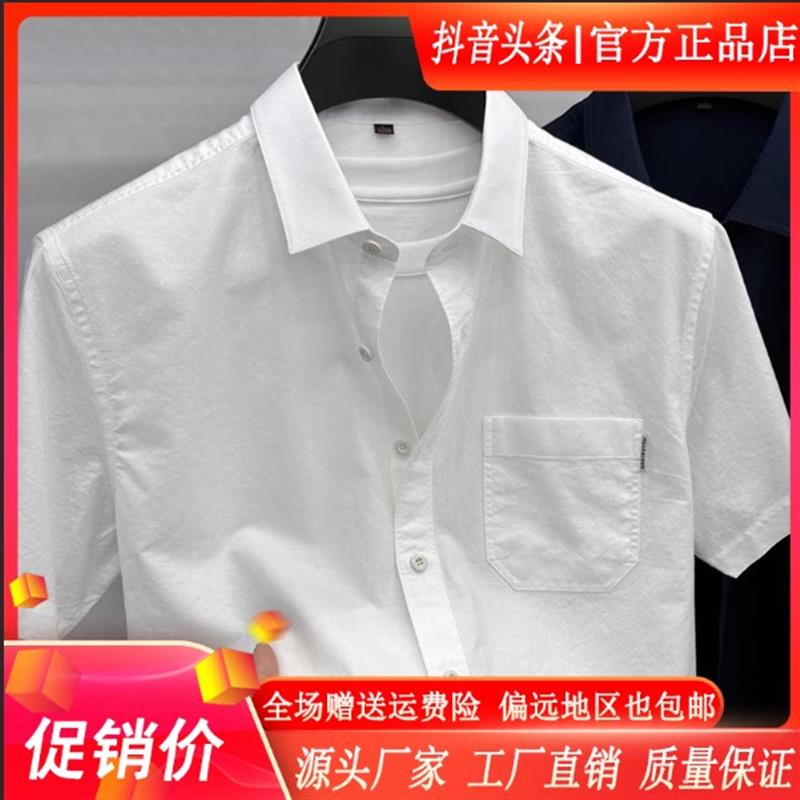 师凯服饰Amphelisia纯棉短袖衬衫男士口袋款商务衬衣夏季薄款翻领