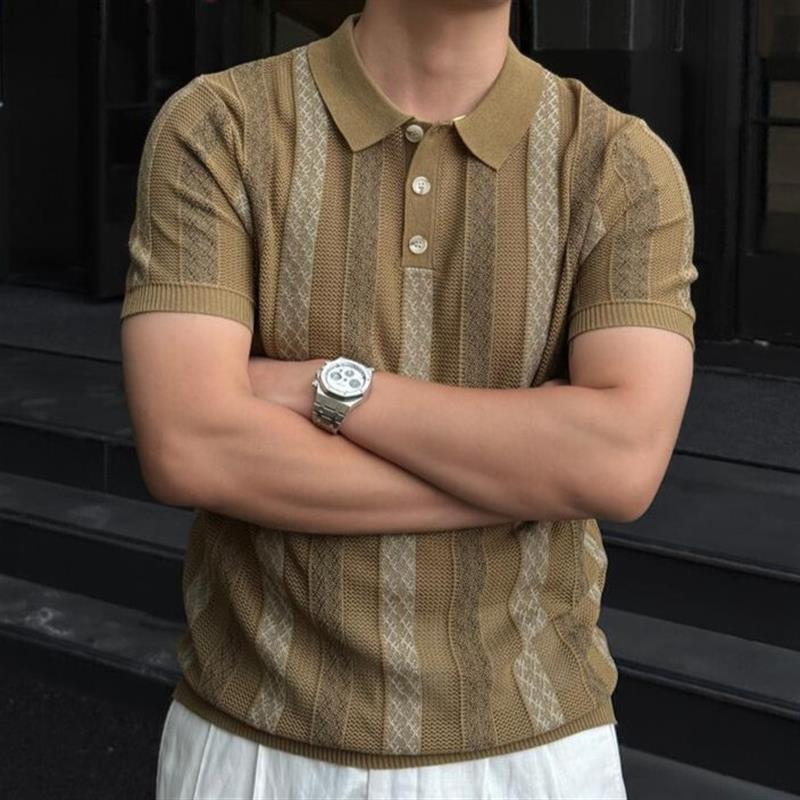 伊禾物服饰男装夏季短袖polo衫老钱风商务休闲t恤上衣针织马球衫
