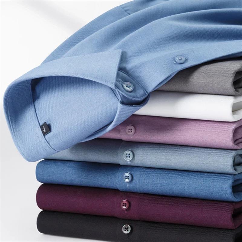 塔驰品质男装衬衫莫代尔羊毛弹力w抗皱舒适方领长袖商务男式白衬