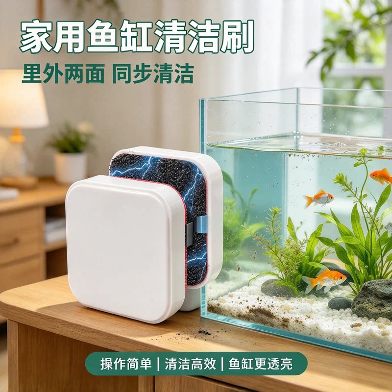 1双面磁力擦缸器强磁鱼缸刷水族箱玻璃除藻清洁工具拍一发二发三