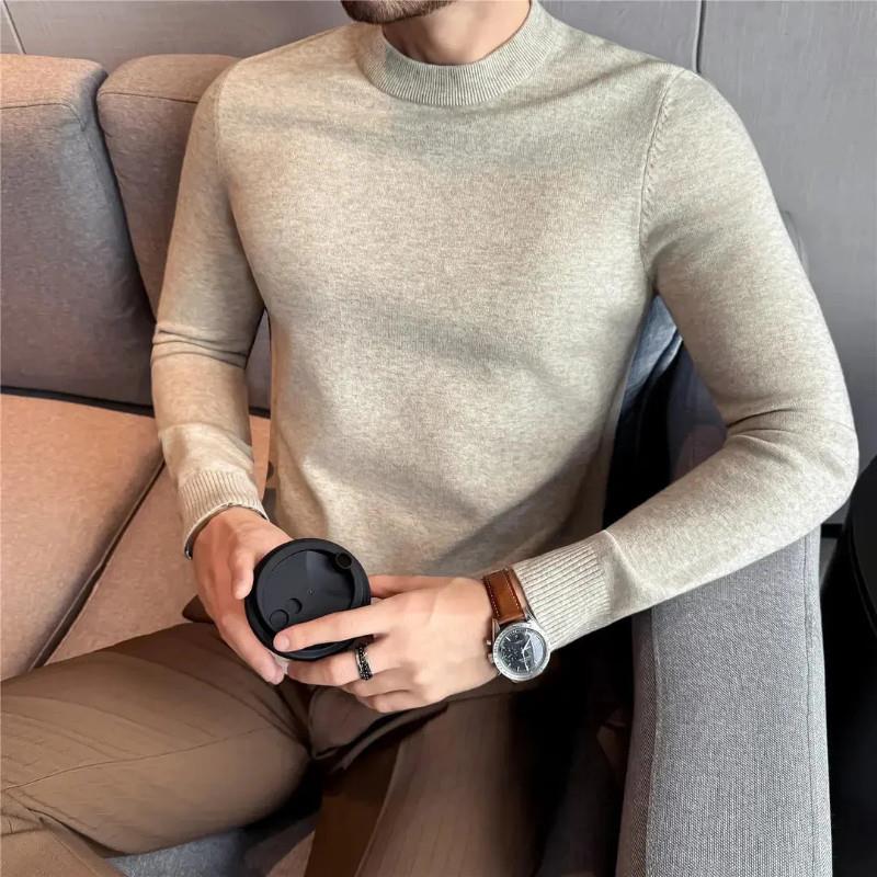 洪启轻奢男装202I5秋冬新品男士长袖针织衫纯色圆领打底X衫针织毛