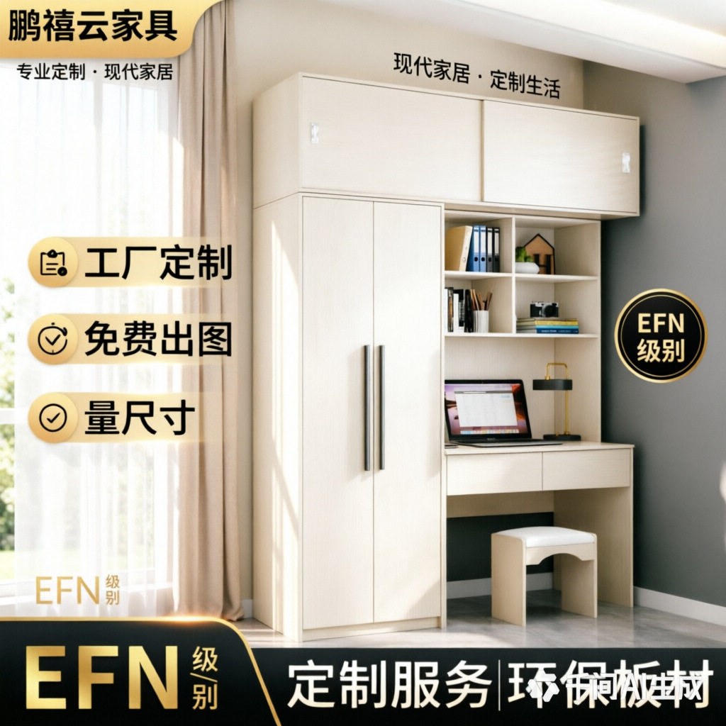 衣柜带书桌一体组合连书柜小户型儿童房学生学习桌家用卧室电脑桌