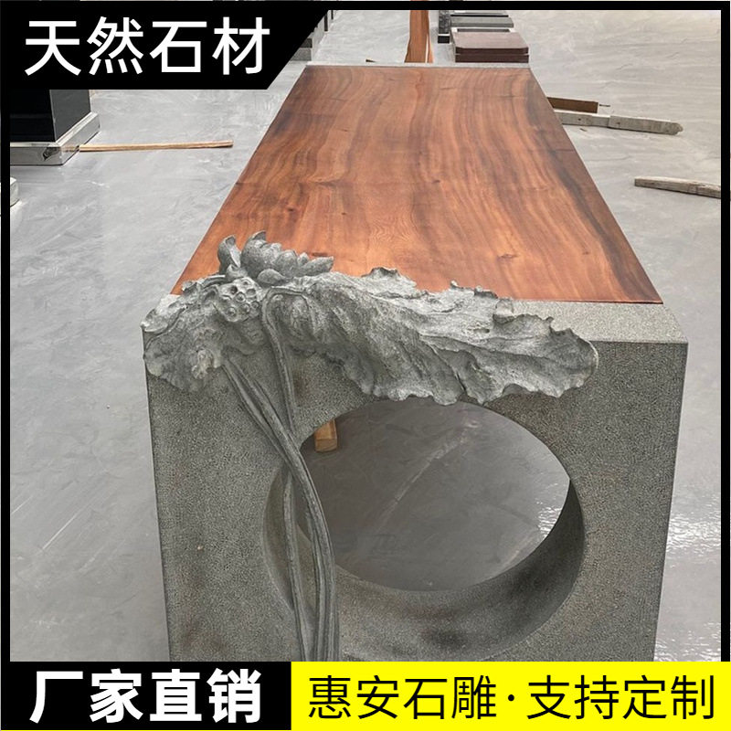 石雕吸水兽茶桌腿大理石避水兽桌脚办公室创意石头茶桌茶台茶几