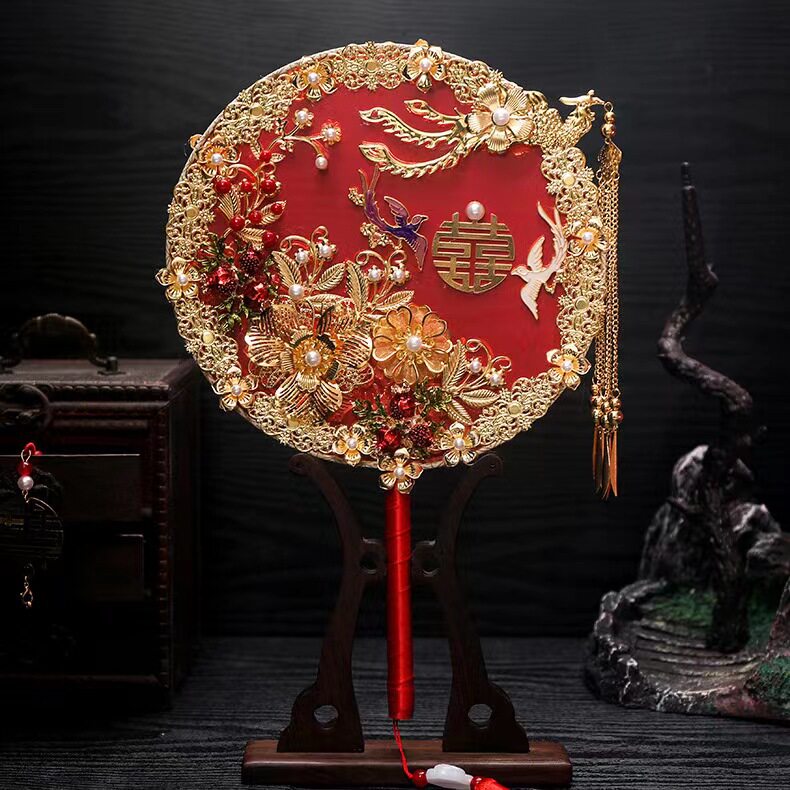 团扇古风新娘团扇婚礼成品团扇材料DIY秀禾扇批发